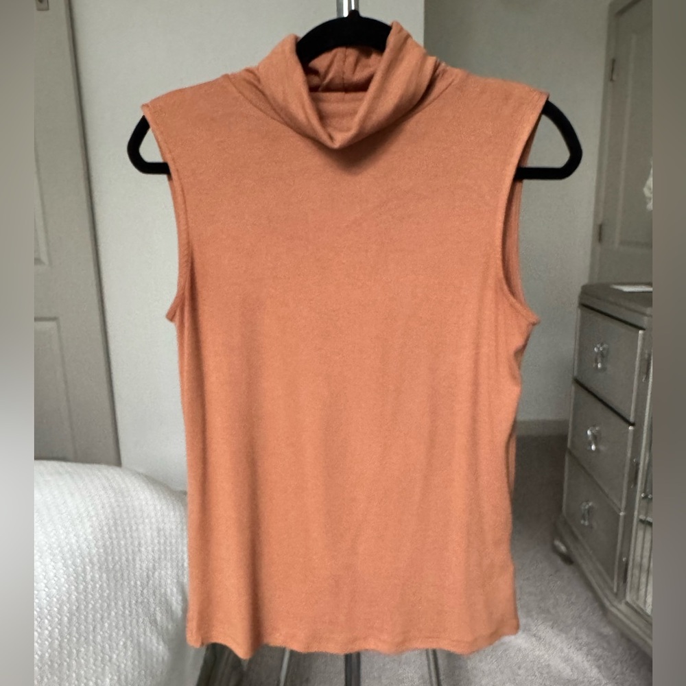 Brown Orange Magaschoni Sleeveless Mock Cowl Neck top Medium